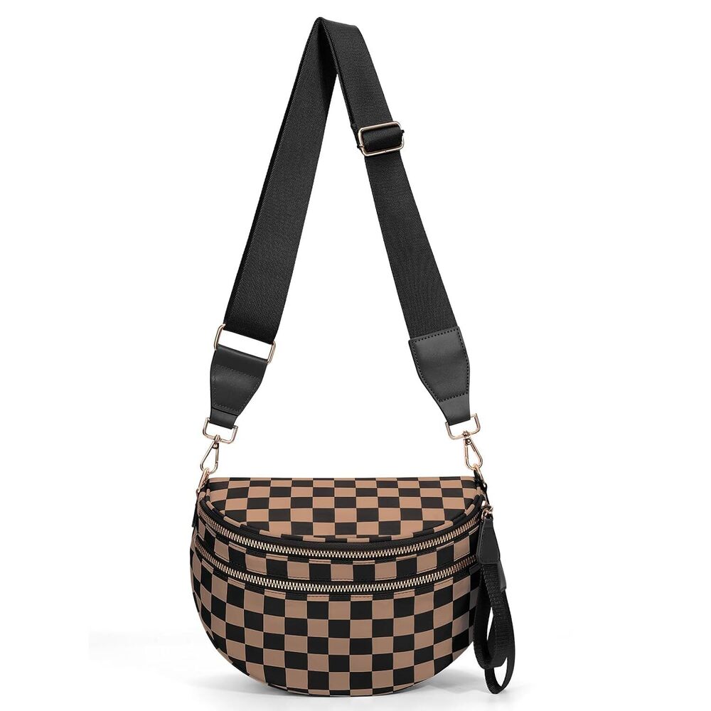 Checkered Crossbody Bum Bags for Women Nylon Checkered Purse Checkerboard Fanny